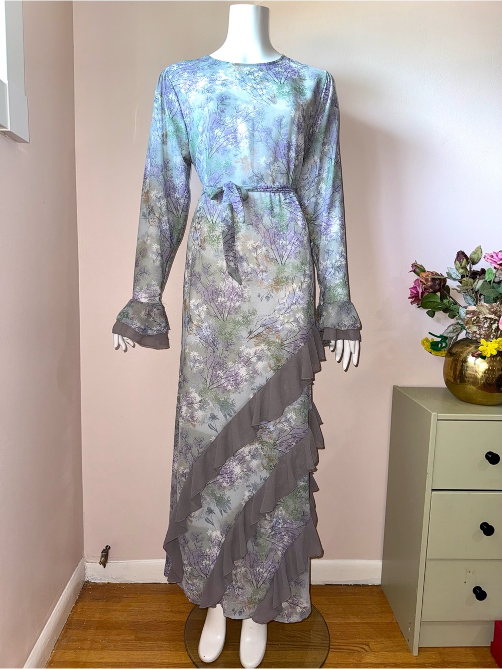 NWOT Light Purple Floral Ruffle Maxi Dress